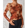 image:imageZESICA Womens Floral Mesh Off Shoulder Long Sleeve TopsBrown