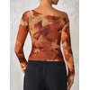 image:imageZESICA Womens Floral Mesh Off Shoulder Long Sleeve TopsBrown