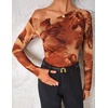 image:imageZESICA Womens Floral Mesh Off Shoulder Long Sleeve TopsBrown