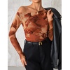 image:imageZESICA Womens Floral Mesh Off Shoulder Long Sleeve TopsBrown
