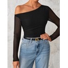 image:imageZESICA Womens Floral Mesh Off Shoulder Long Sleeve TopsCarbonblack