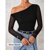 image:imageZESICA Womens Floral Mesh Off Shoulder Long Sleeve TopsCarbonblack