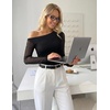 image:imageZESICA Womens Floral Mesh Off Shoulder Long Sleeve TopsCarbonblack