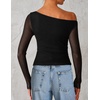 image:imageZESICA Womens Floral Mesh Off Shoulder Long Sleeve TopsCarbonblack