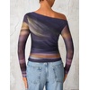 image:imageZESICA Womens Floral Mesh Off Shoulder Long Sleeve TopsDarkpurple