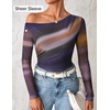 image:imageZESICA Womens Floral Mesh Off Shoulder Long Sleeve TopsDarkpurple