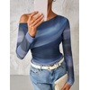 image:imageZESICA Womens Floral Mesh Off Shoulder Long Sleeve TopsDustyblue
