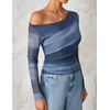 image:imageZESICA Womens Floral Mesh Off Shoulder Long Sleeve TopsDustyblue
