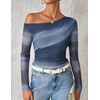 image:imageZESICA Womens Floral Mesh Off Shoulder Long Sleeve TopsDustyblue