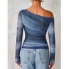 image:imageZESICA Womens Floral Mesh Off Shoulder Long Sleeve TopsDustyblue