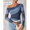 image:imageZESICA Womens Floral Mesh Off Shoulder Long Sleeve TopsDustyblue