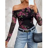 image:imageZESICA Womens Floral Mesh Off Shoulder Long Sleeve TopsEbony
