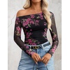 image:imageZESICA Womens Floral Mesh Off Shoulder Long Sleeve TopsEbony