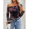 image:imageZESICA Womens Floral Mesh Off Shoulder Long Sleeve TopsEbony