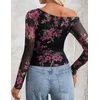 image:imageZESICA Womens Floral Mesh Off Shoulder Long Sleeve TopsEbony