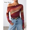 image:imageZESICA Womens Floral Mesh Off Shoulder Long Sleeve TopsFuchsia
