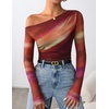 image:imageZESICA Womens Floral Mesh Off Shoulder Long Sleeve TopsFuchsia
