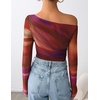 image:imageZESICA Womens Floral Mesh Off Shoulder Long Sleeve TopsFuchsia