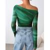 image:imageZESICA Womens Floral Mesh Off Shoulder Long Sleeve TopsGreen
