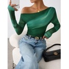 image:imageZESICA Womens Floral Mesh Off Shoulder Long Sleeve TopsGreen