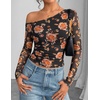 image:imageZESICA Womens Floral Mesh Off Shoulder Long Sleeve TopsInkyblack