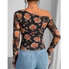image:imageZESICA Womens Floral Mesh Off Shoulder Long Sleeve TopsInkyblack