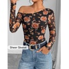 image:imageZESICA Womens Floral Mesh Off Shoulder Long Sleeve TopsInkyblack