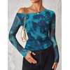 image:imageZESICA Womens Floral Mesh Off Shoulder Long Sleeve TopsLakeblue