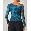 image:imageZESICA Womens Floral Mesh Off Shoulder Long Sleeve TopsLakeblue
