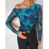 image:imageZESICA Womens Floral Mesh Off Shoulder Long Sleeve TopsLakeblue