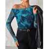 image:imageZESICA Womens Floral Mesh Off Shoulder Long Sleeve TopsLakeblue
