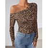 image:imageZESICA Womens Floral Mesh Off Shoulder Long Sleeve TopsLeopardbrown