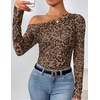 image:imageZESICA Womens Floral Mesh Off Shoulder Long Sleeve TopsLeopardbrown
