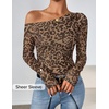 image:imageZESICA Womens Floral Mesh Off Shoulder Long Sleeve TopsLeopardbrown