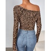 image:imageZESICA Womens Floral Mesh Off Shoulder Long Sleeve TopsLeopardbrown