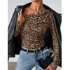 image:imageZESICA Womens Floral Mesh Off Shoulder Long Sleeve TopsLeopardbrown
