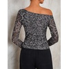 image:imageZESICA Womens Floral Mesh Off Shoulder Long Sleeve TopsLeopardgray