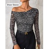 image:imageZESICA Womens Floral Mesh Off Shoulder Long Sleeve TopsLeopardgray