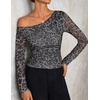image:imageZESICA Womens Floral Mesh Off Shoulder Long Sleeve TopsLeopardgray