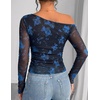 image:imageZESICA Womens Floral Mesh Off Shoulder Long Sleeve TopsMazarine