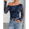 image:imageZESICA Womens Floral Mesh Off Shoulder Long Sleeve TopsMazarine