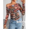 image:imageZESICA Womens Floral Mesh Off Shoulder Long Sleeve TopsMulticolour