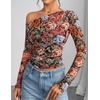 image:imageZESICA Womens Floral Mesh Off Shoulder Long Sleeve TopsMulticolour