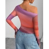 image:imageZESICA Womens Floral Mesh Off Shoulder Long Sleeve TopsPinkpurple