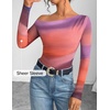 image:imageZESICA Womens Floral Mesh Off Shoulder Long Sleeve TopsPinkpurple