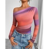 image:imageZESICA Womens Floral Mesh Off Shoulder Long Sleeve TopsPinkpurple
