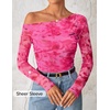 image:imageZESICA Womens Floral Mesh Off Shoulder Long Sleeve TopsRose
