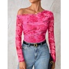 image:imageZESICA Womens Floral Mesh Off Shoulder Long Sleeve TopsRose