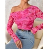 image:imageZESICA Womens Floral Mesh Off Shoulder Long Sleeve TopsRose