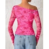 image:imageZESICA Womens Floral Mesh Off Shoulder Long Sleeve TopsRose